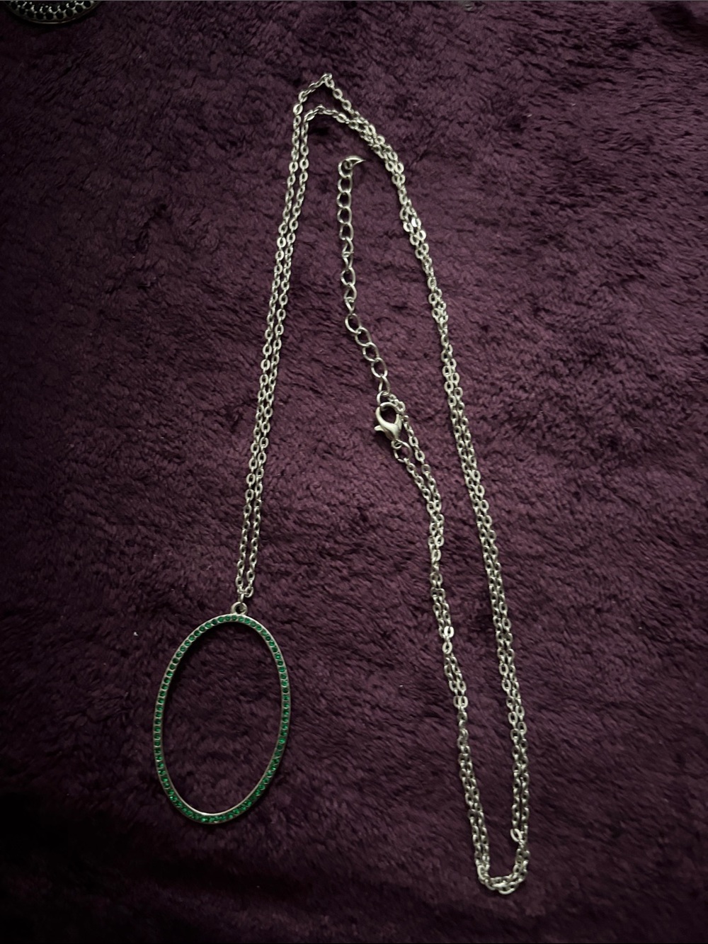 Silver Necklace with Green Oval Pendant - Women Jewelry
